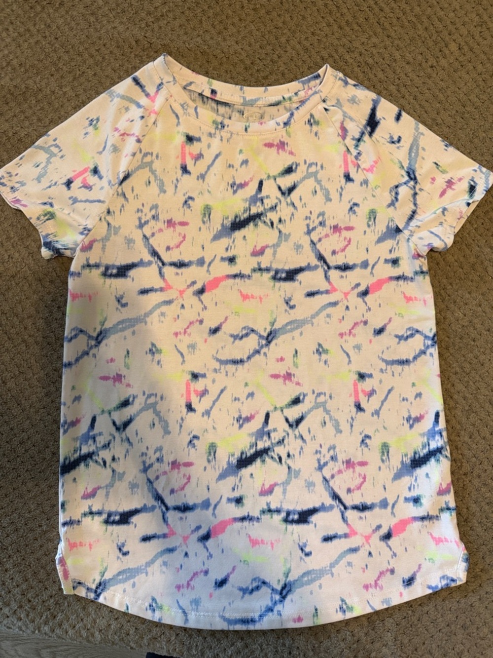 Athletic Works White Short Sleeve Tie-Dye Tee with Blue, Pink & Neon Accents